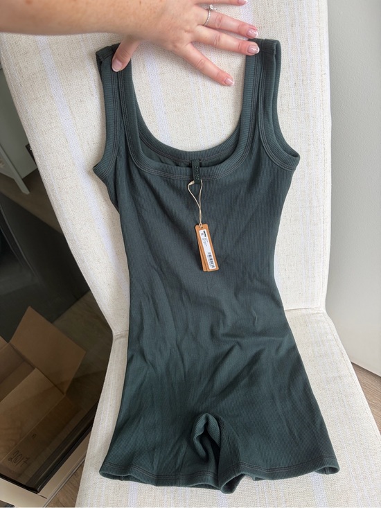 SKIMS Dresses & Skirts - SKIMS Ribbed Scoop Neck Tank Romper in Dark Green